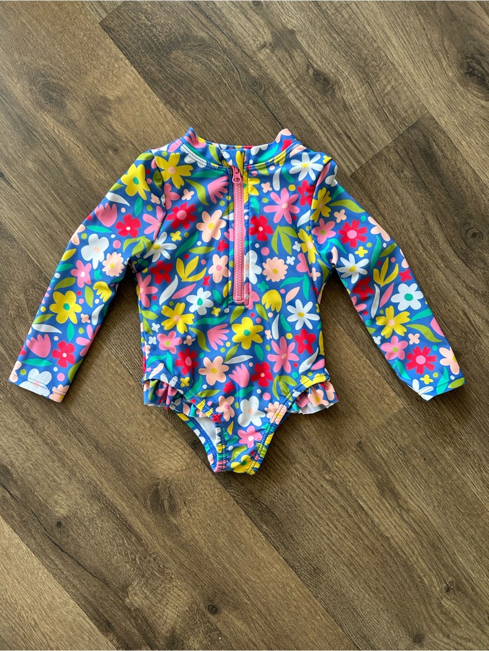 wonder nation Blue Multi Floral Long-Sleeve One-Piece Swimsuit